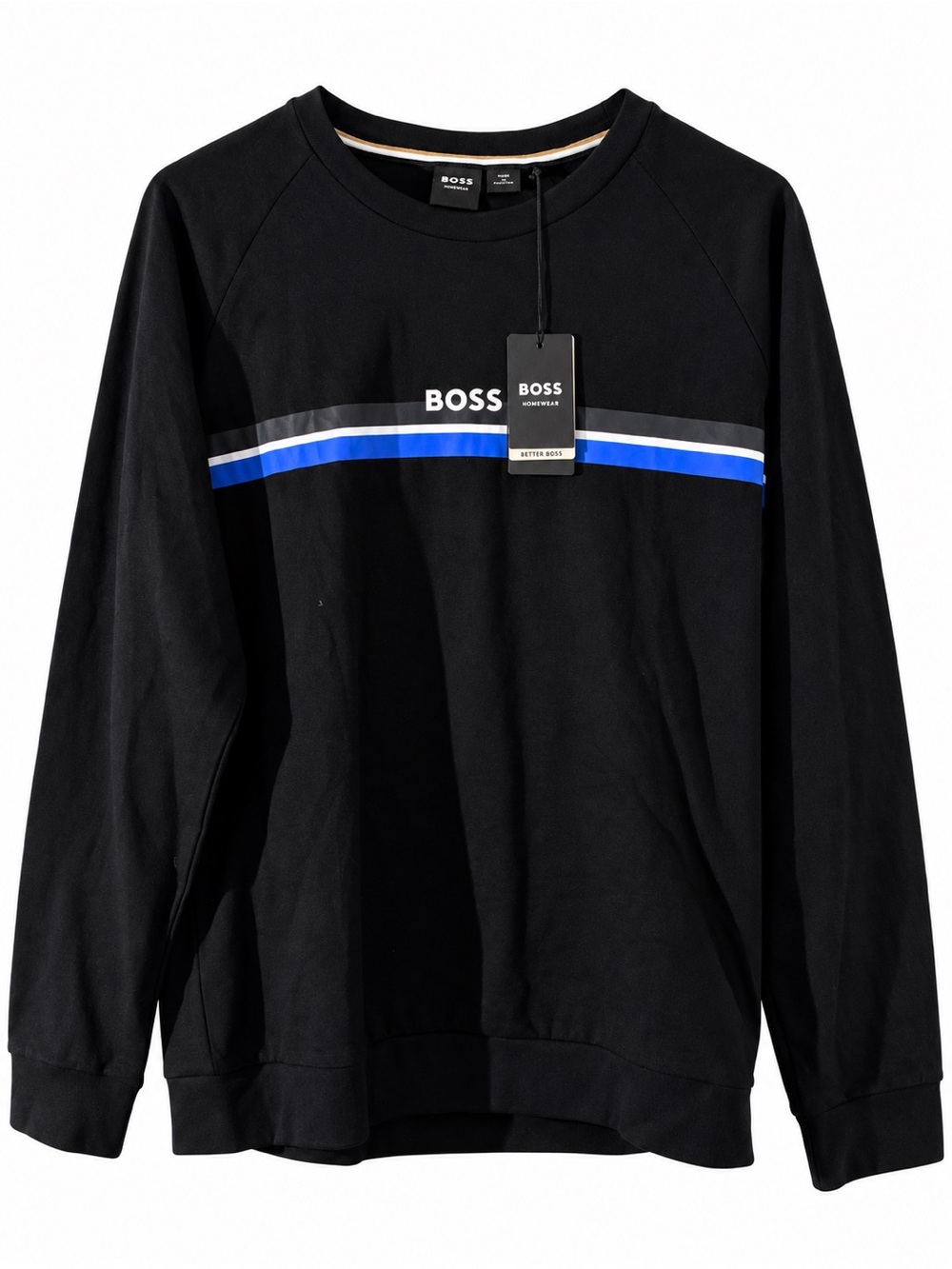 BOSS Homewear Men’s Black Blue Stripe Crewneck Sweatshirt Size L NWT